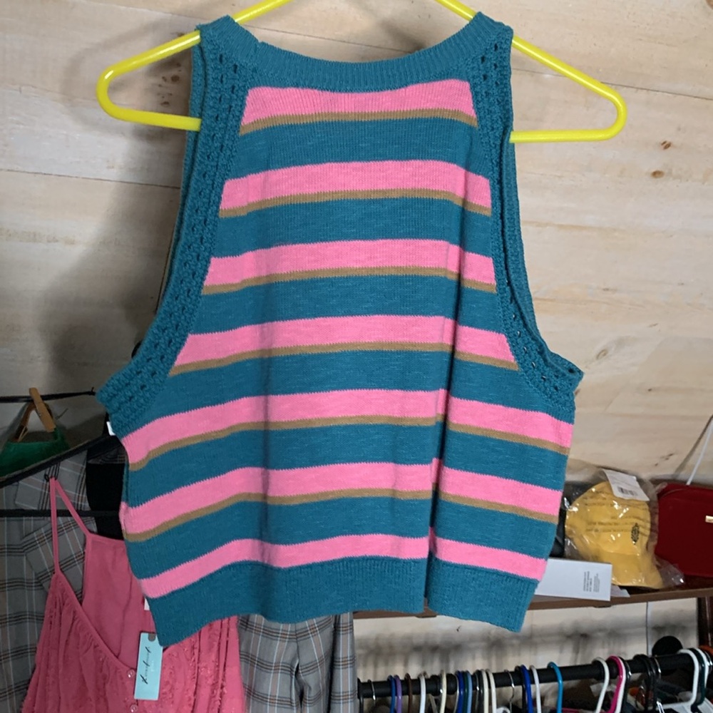 NWOT- Madewell- Cropped Pink and Blue Knit Sweater- XXL - Picture 4 of 10
